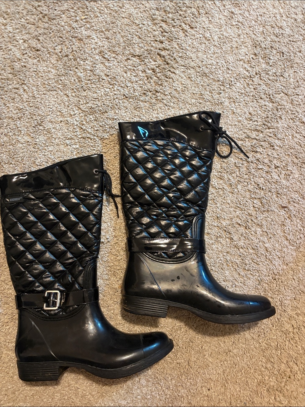 Khombu Black Quilted Mid-Calf Rain Boots with Buckle